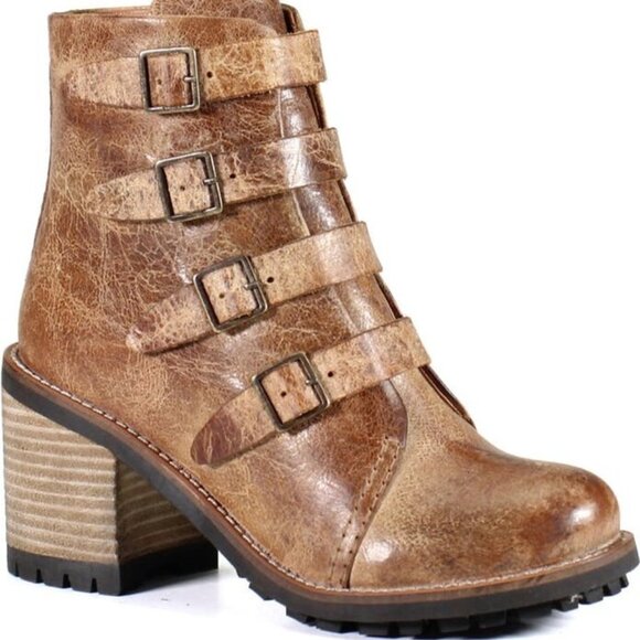 NEW DIBA TRUE Leather Com Rad Buckle Booties in tan for women 825 4m2 - Picture 2 of 5